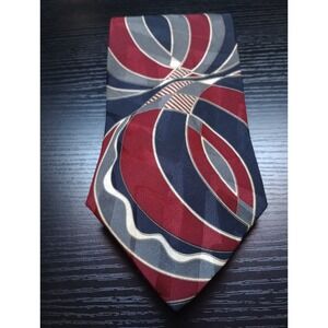 VINTAGE Geoffrey Beene Abstract‎ Swirl Silk Necktie Navy Burgundy Gray...